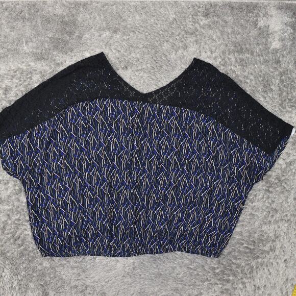 Lane Bryant Women's Plus Size 22/24 Blouse Top Short Sleeve Blue Geometric Polye - Picture 6 of 8